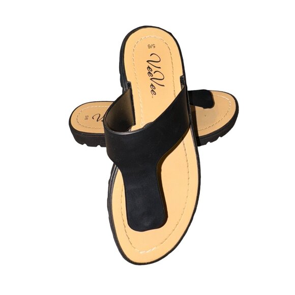 Black VeeVee Womens Size 5/6 Slip-On Toe Loop Sandals With Cushioned Sole - Picture 5 of 7